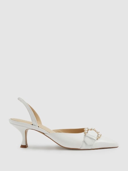 Camilla Elphick Snow White Leather Slingback Kitten Heels (B22024) | £285