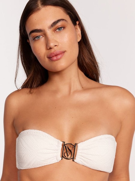 White Logo Hardware Crochet Bandeau Bikini Top (B22682) | £39
