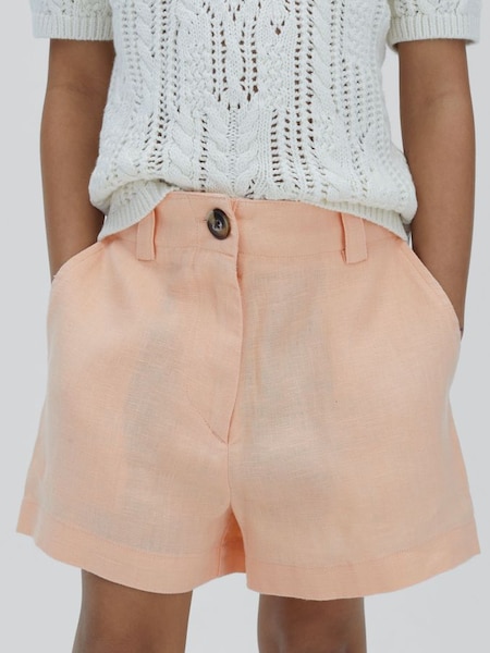 Senior Linen Loose Fit Shorts in Apricot (B23015) | £40