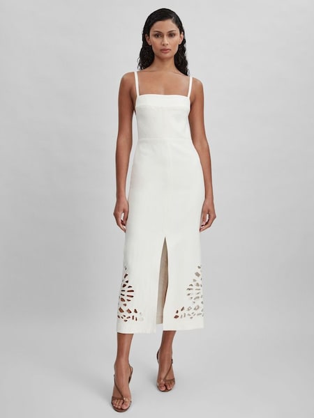Acler Linen Blend Cut-Out Midi Dress in Ivory (B24319) | £430
