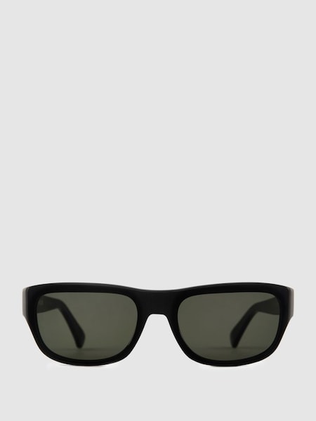 Curry and Paxton Narrow Rectangular Sunglasses in Black (B24455) | £249