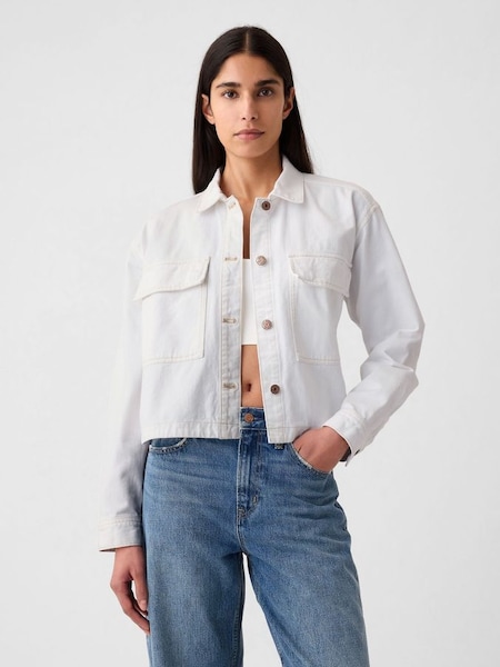 White Cropped Denim Shirt Jacket (B24586) | £55