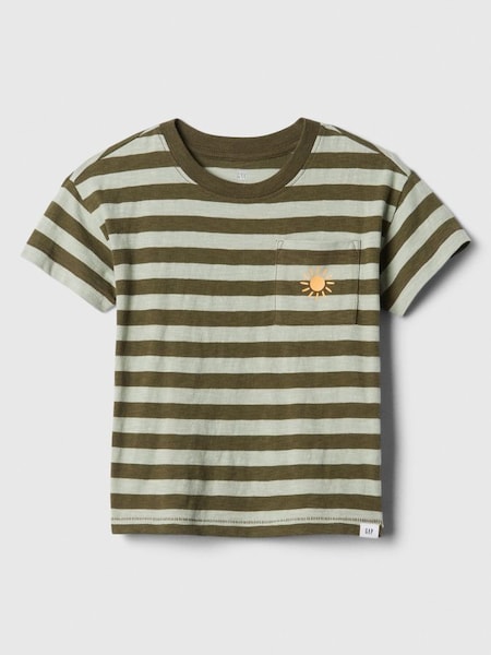 Green Stripe Cotton Graphic Pocket Short Sleeve Crew Neck Baby T-Shirt (Newborn-5yrs) (B26553) | £10