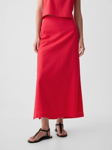 Red Linen Blend Maxi Skirt (B27621) | £40