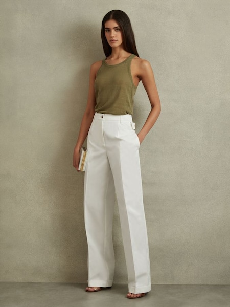 Cotton Wide Leg Suit Trousers in White (B33178) | £150