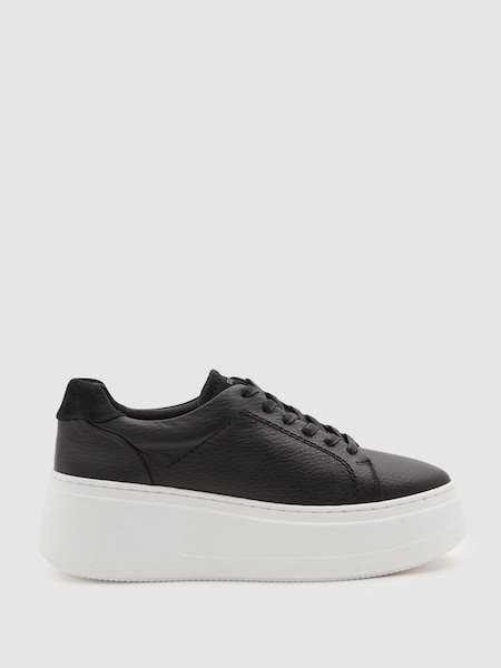 Platform Leather Trainers in Black (B35171) | £158
