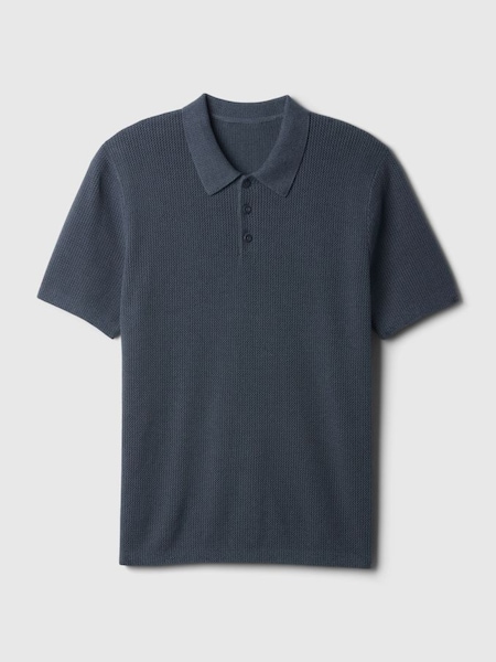 Blue Cotton Textured Short Sleeve Polo Shirt (B35676) | £35