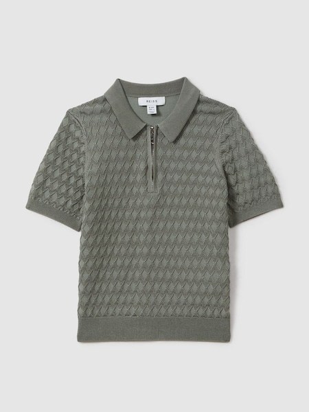 Half-Zip Knitted Polo Shirt in Sage (B36264) | £46