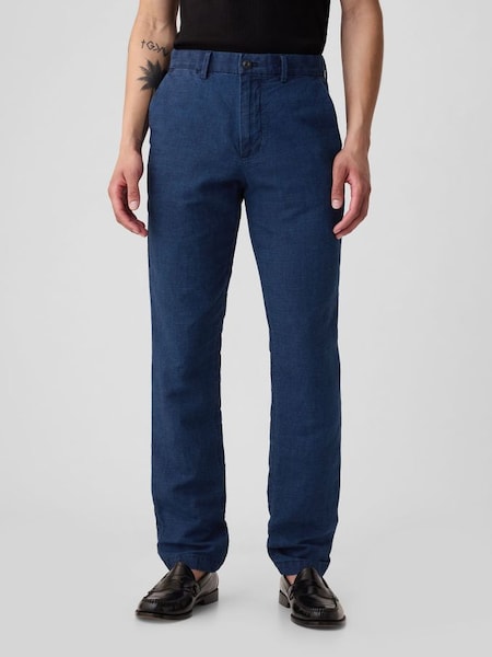 Navy/Blue Linen Blend Slim Fit Trousers (B36803) | £50