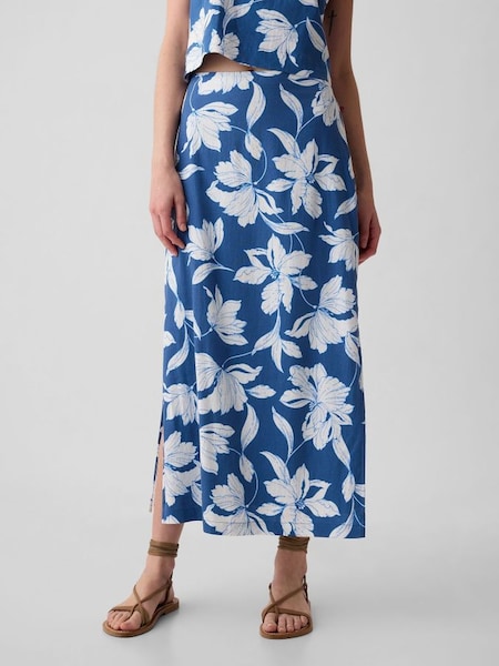 Blue Floral Linen Blend Maxi Skirt (B37195) | £40