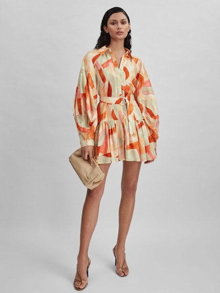 Acler Geometric Print Balloon Sleeve Mini Dress in Orange Multi (B37898) | £360