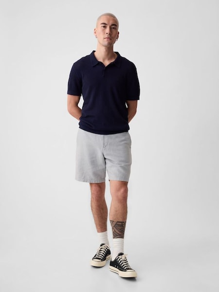 Grey Linen Cotton Flat Front Shorts (B38627) | £35