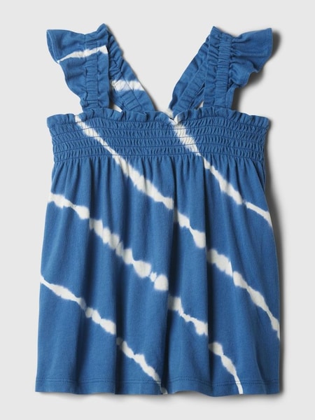 Blue Cotton Smocked Print Flutter Sleeve Baby Vest Top (12mths-5yrs) (B38671) | £12