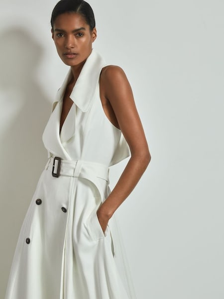 Atelier Italian Textured Wrap Dress with Silk in Off White (B40446) | £545