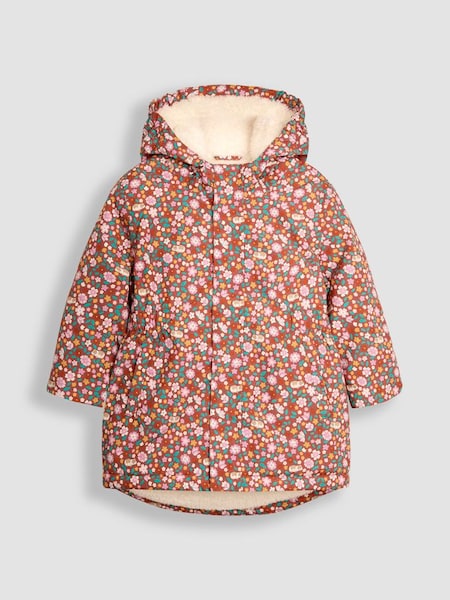 Toffee Brown Floral Printed Parka (B40592) | 49.50