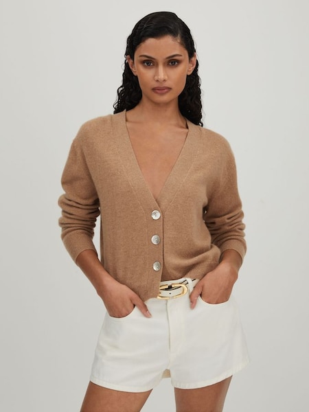 CRUSH Collection Cashmere Cardigan in Soft Camel (B41304) | £245