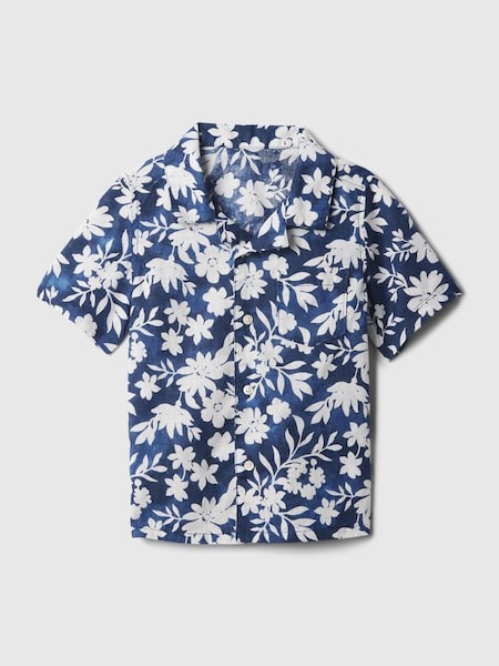 Blue Floral Linen Blend Holiday Short Sleeve Baby Shirt (Newborn-5yrs) (B41822) | £15