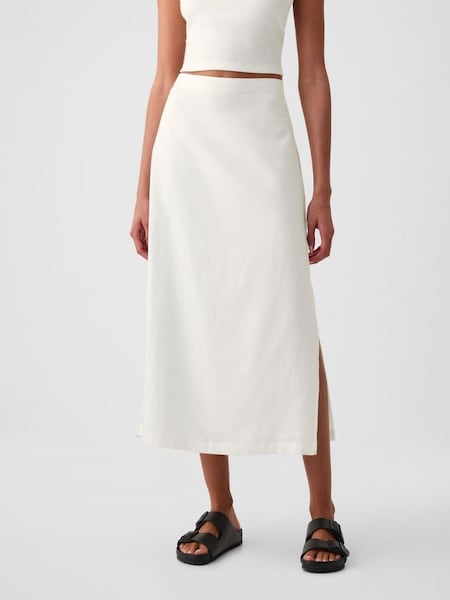 White Linen-Blend Split Maxi Skirt (B42667) | £40