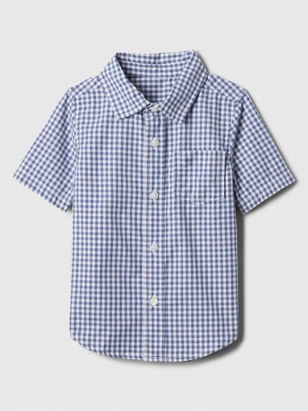 Blue Check Cotton Short Sleeve Poplin Baby Shirt (Newborn-5yrs) (B43127) | £15