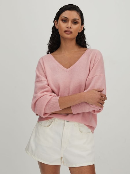 CRUSH Collection Cashmere V-Neck Jumper in Pink (B43524) | £275