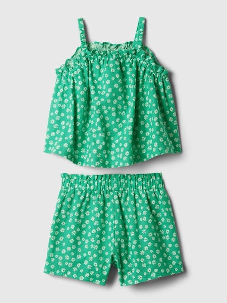 Green Linen-Cotton Print Vest Top and Shorts Set (12mths-5yrs) (B45139) | £30