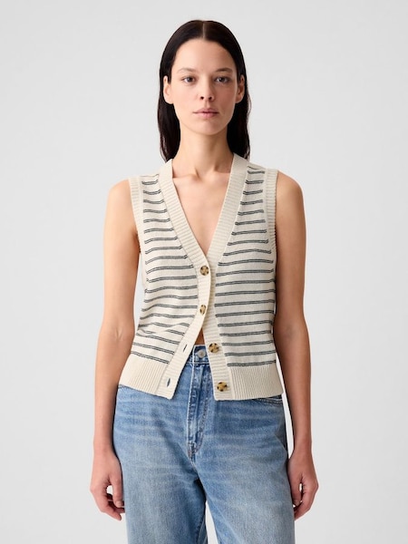Black/Neutral Linen Blend Sleeveless Knit Vest (B46860) | £30