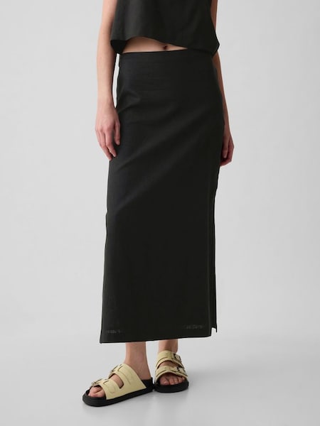 Black Linen-Blend Split Maxi Skirt (B47049) | £40