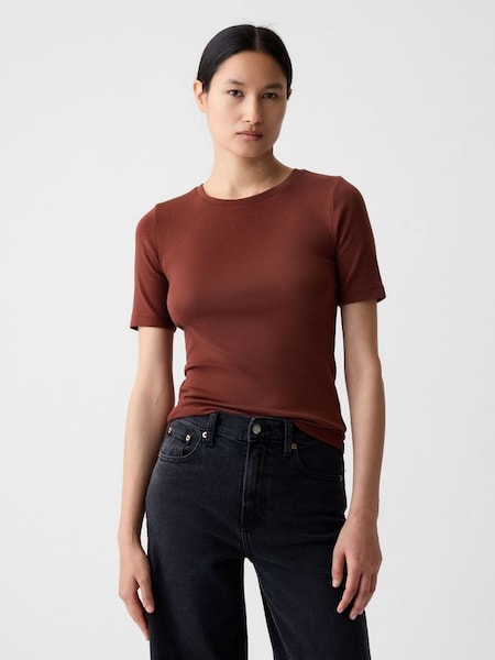 Brown Modern Crew Neck Short Sleeve T-Shirt (B48525) | £20