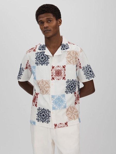 Wax London Relaxed Cotton Linen Embroidered Shirt in Multi (B50850) | £135