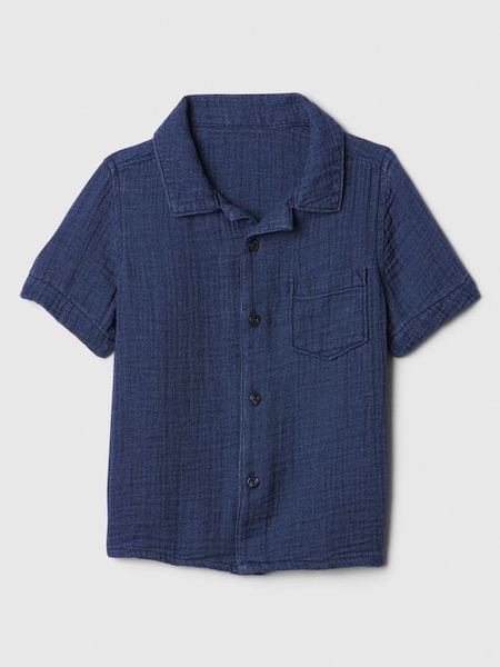 Blue Crinkle Cotton Short Sleeve Baby Shirt (Newborn-5yrs) (B51297) | £15