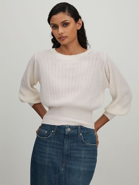 CRUSH Collection Cashmere Blouson Sleeve Jumper in White (B51613) | £265