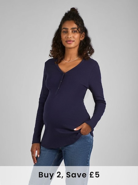 Navy Popper Front Jersey Maternity Top (B51937) | £27