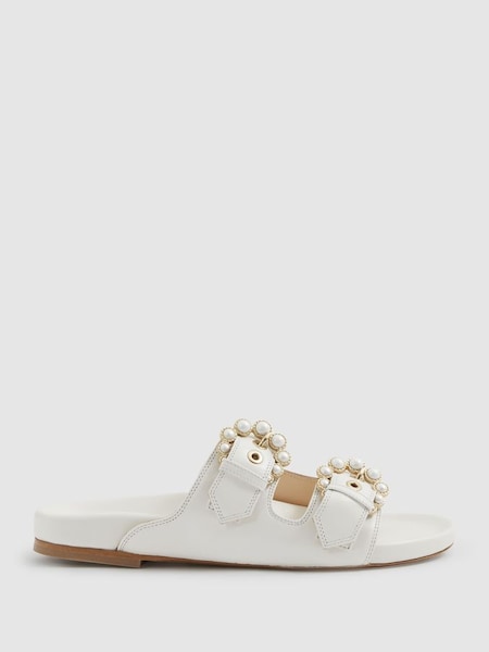 Camilla Elphick Ivory White Leather Buckle Sliders (B54994) | £285