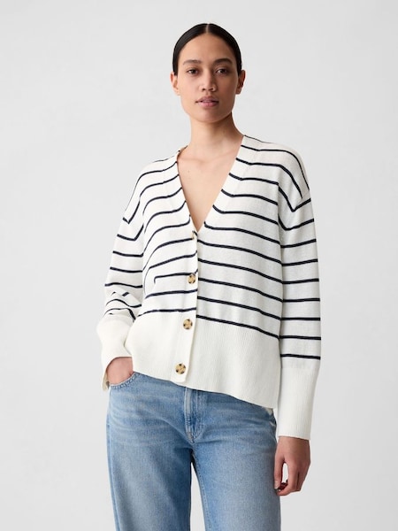 Black/White Stripe 24/7 Split-Hem Linen Blend Oversized Cardigan (B55980) | £45