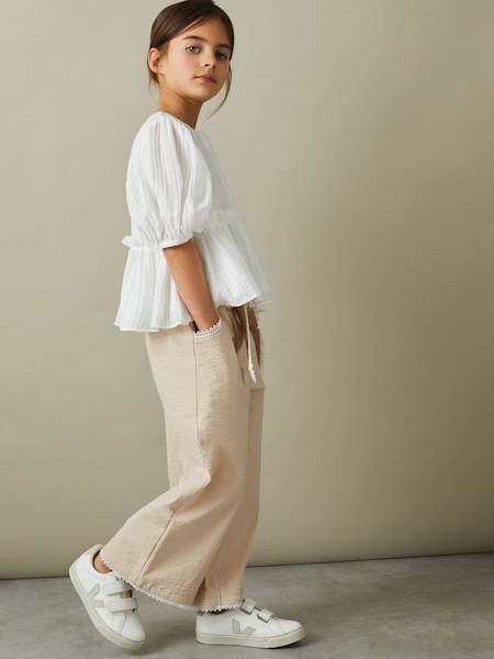 Junior Textured Lace Trim Trousers in Cream (B57163) | £50