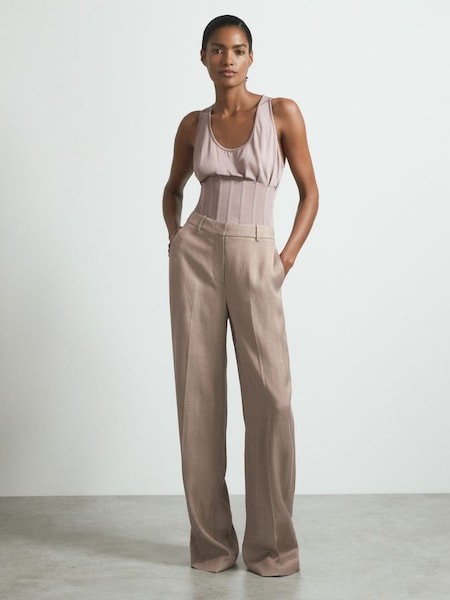Atelier Tailored Wide Leg Suit Trousers in Pink (B59238) | £295