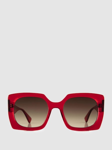 Curry and Paxton Oversized Rectangle Sunglasses in Red (B64936) | £209