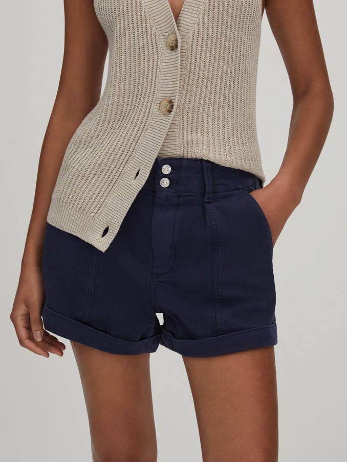 Reiss Paige High Rise Shorts With Turned Up Hems in Navy REISS