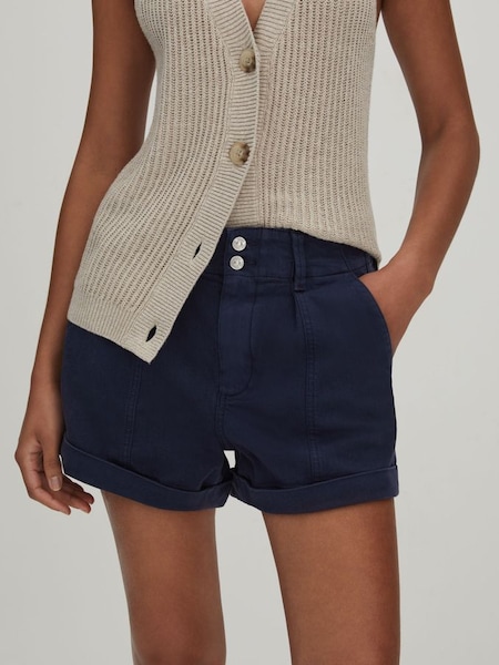 Paige High Rise Shorts With Turned-Up Hems in Navy (B65977) | £220