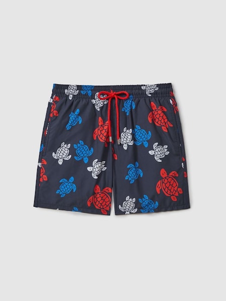Vilebrequin Turtle Print Drawstring Swim Shorts in Bleu Marine (B67467) | £230