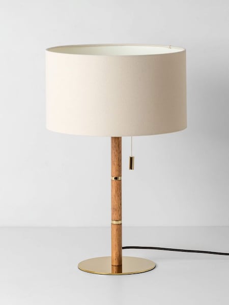 Houseof. Wooden And Brass Disk Table Lamp (B71635) | £169