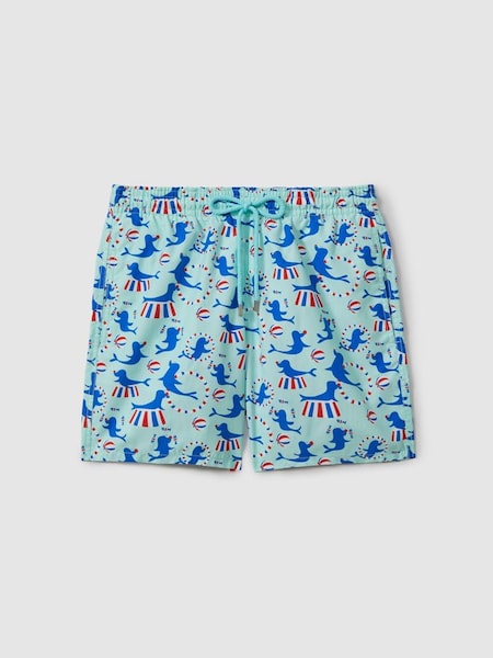 Vilebrequin Printed Drawstring Swim Shorts in Thalassa Blue Print (B72934) | £230