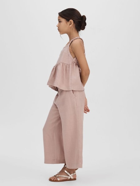 Junior Linen Loose Fit Trousers in Pink (B73303) | £45