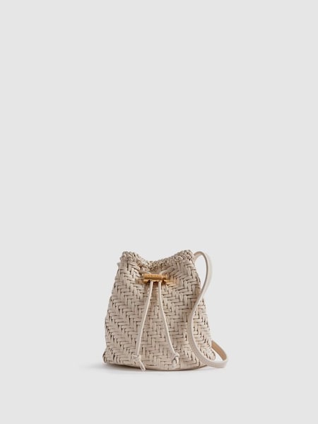 Woven Leather Bucket Bag in White (B74065) | £158