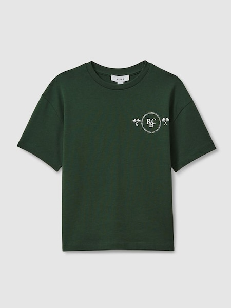 Cotton Crew Neck Motif T-Shirt in Dark Green (B75517) | £24