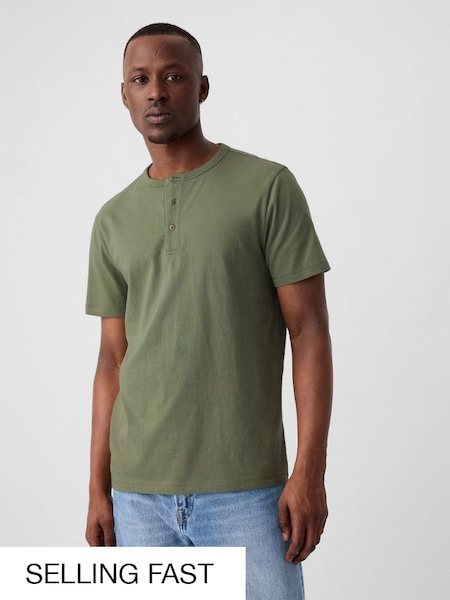 Khaki Green Everyday Soft Henley Short Sleeve T-Shirt (B75853) | £14