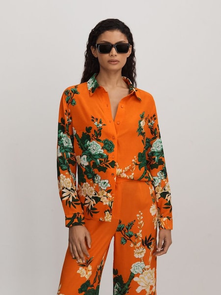 Raishma Silk Printed Button-Through Shirt in Orange (B77323) | £250