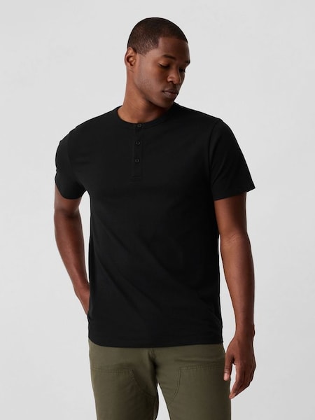 Black Everyday Soft Henley Short Sleeve T-Shirt (B77352) | £14