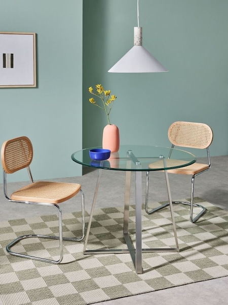 Haku Rectangular 4 Seater Round Dining Table in Stainless Steel Clear Glass (B79986) | £349