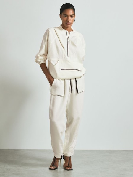 Atelier Linen Blend Hooded Sports Jacket in White (B82690) | £395